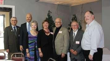 Ken Stevenson (far left), Jon Neutens, Peggy Neutens, Alice Uher, William Buchanan, Douglas Buchanan, Karl Leeson (far right). November 15, 2016. (Photo by Natalia Vega)