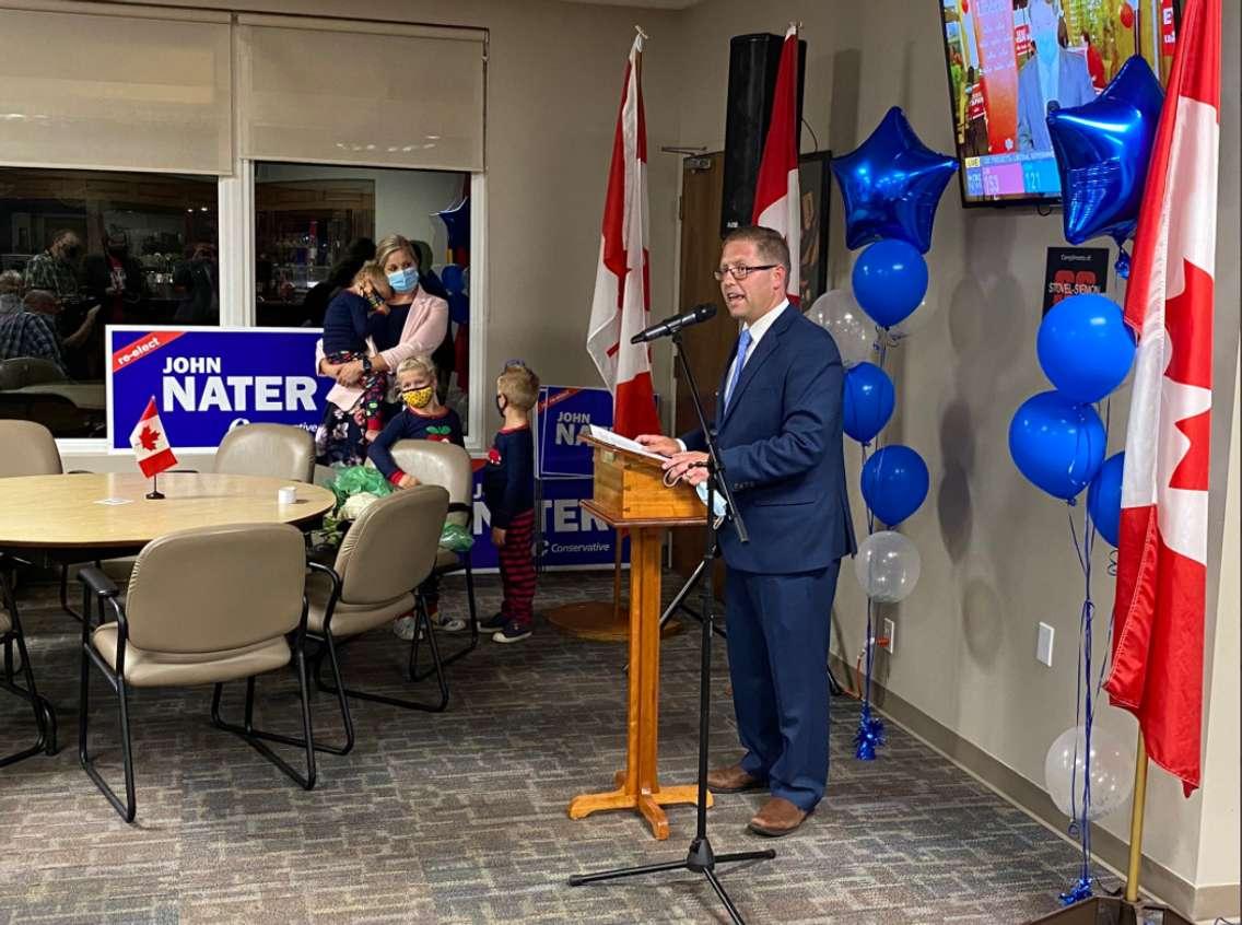 John Nater after winning the Perth-Wellington riding in the 2021 Federal Election. (Photo by Ryan Drury)