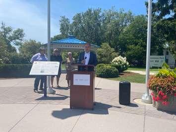 MP Irek Kusmierczyk announces funding for cycling trail along County Road 50 in Colchester, July 15, 2023. (Photo by Maureen Revait) 