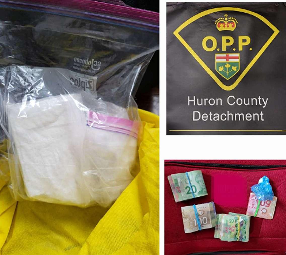 Suspected cocaine, opioids and cash seized by OPP, January 14, 2025. Photo provided by Huron OPP.