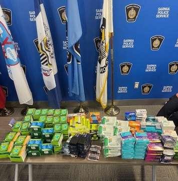 Product seized from a man accused of retail thefts (Photo by: Sarnia police)