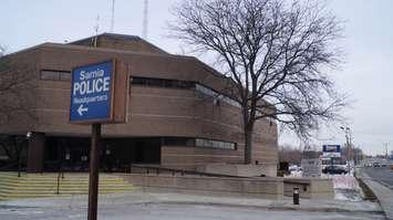 Sarnia Police Headquarters on Christina Street. 23 January 2020. (BlackburnNews.com photo by Colin Gowdy)