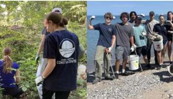 Students cleaning up the shoreline near Goderich (Photo by: Lake Huron Coastal Centre)