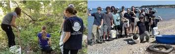 Students cleaning up the shoreline near Goderich (Photo by: Lake Huron Coastal Centre)