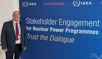 Municipality of Kincardine Mayor Kenneth Craig attended and spoke about being a host community to a nuclear facility at the IAEA conference. Photo from MoK