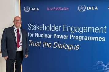 Municipality of Kincardine Mayor Kenneth Craig attended and spoke about being a host community to a nuclear facility at the IAEA conference. Photo from MoK