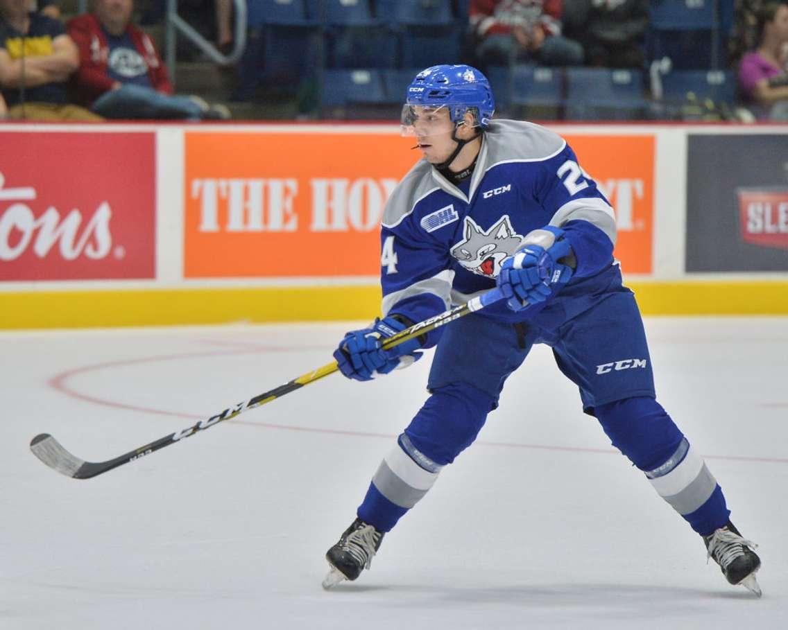 Peter Stratis of the Sudbury Wolves. (Photo by Terry Wilson via OHL Images)