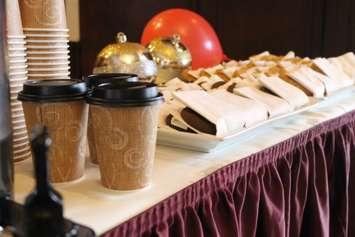 Cookies and warm beverages are ready for taxi drivers at the Waterfront Hotel in Windsor, December 2, 2014. (photo b y Mike Vlasveld)