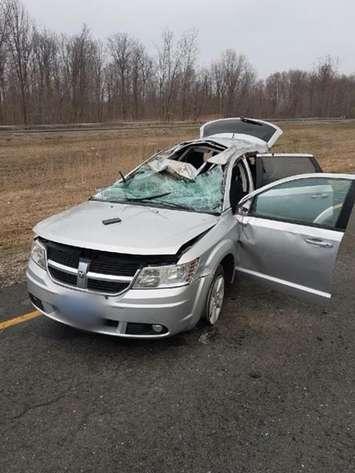 Single vehicle crash on EB 402, April 7, 2020. Photo courtesy of OPP. 