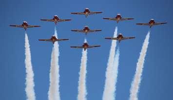 Canadian Armed Forces Snowbirds fly over Windsor International Airport, June 21, 2016. (Photo by Maureen Revait) 