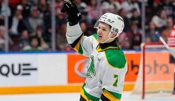 Easton Cowan of the London Knights. Photo Kalvin Taylor/Goodall Media/OHL Images.