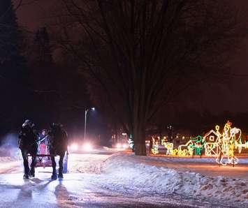 Horse drawn wagon rides at a the WinterLights display at Milt Dunnell Field. Photo provided by the Town of St. Marys