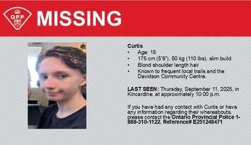 A teen is reported missing in South Bruce (Photo by: West Region OPP)