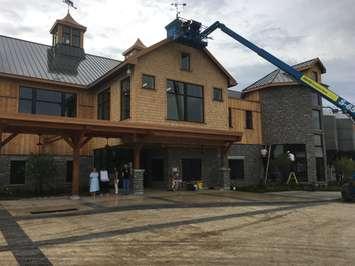 Final touches being put on the exterior of Cowbell Brewery in Blyth, ON, before it's grand reveal on August 7th. August 3rd, 2017 (Photo by Ryan Drury)