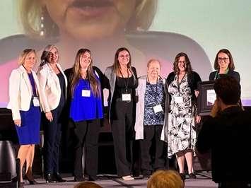  Grey County staff accepted the Innovation and Excellence Workplace Quality award for the Long-Term Care Colour It Coach program at the AdvantAge Ontario conference in Toronto on May 1. From left to right: Tulia Ferreira – CEO for Surge Learning, Jennifer Cornell - Director of Long-Term Care, Alicia Meesters – Colour It Coach, Alexus Konstantinou – Colour It Coach, Nancy Smallegange – Colour It Coach, Sara Gibson – Colour It Coach, Stephanie Matos – Student Placement Coordinator.