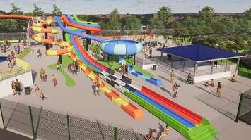 An artist rendering of the new five-slide tower at East Park. Image provided by East Park London.