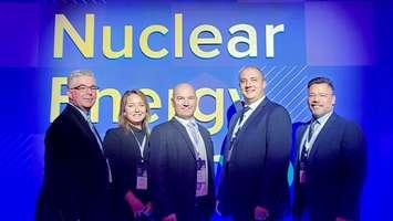 David Campbell, Katie Merchant, Andy Rutledge, Michael Bonaventura and Chief Nuclear Officer Chris Mudrick accepting the TIP award, September 10, 2024. Photo provided by Bruce Power.