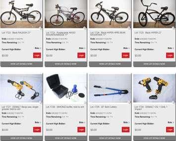 Items up for bid in the 2023 Sarnia Police Services online auction (Photo via www.vkauctions.ca)