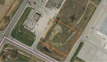 The land being developed is outlined in orange (Photo from presentation to North Huron Council on Monday)