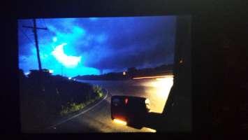 Image appearing to show a funnel cloud posted on Twitter by Dave Patrick (@wwxchaser) on Monday evening. Patrick says the picture was taken southeast of Goderich.