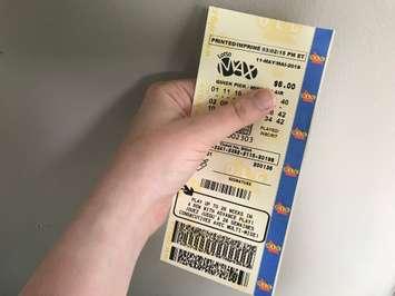 Lotto Max lottery ticket. May 12, 2018. (Photo by Melanie Irwin, BlackburnNews)