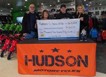 Hudson Motorcycles presents cheque to Chatham-Kent Hospice (Image courtesy of Hudson Motorcycles)