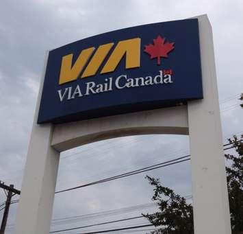 VIA Rail Sign At Sarnia Train Station.  Sarnia News Today file photo. 