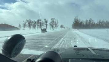 Snow and blowing snow in Perth County. Photo provided by Perth OPP. 