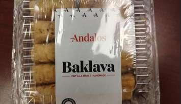 (A photo of recalled Andalos Baklava courtesy of the Canadian Food Inspection Agency)