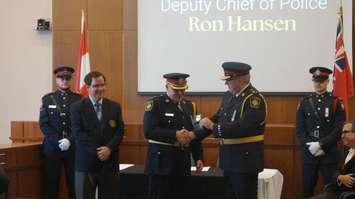 Swearing-in ceremony for Deputy Chief Ron Hansen. August 20, 2024. (Photo by Melanie Irwin)