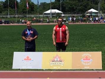 Andy Shaw (left) was awarded the silver medal at the 2017 Canadian Track and Field Championships. Photo courtesy of Andy Shaw via Facebook.