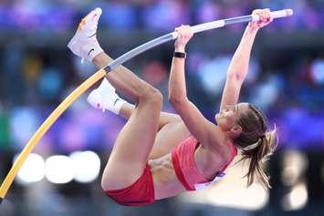 Team Canada’s Alysha Newman competes in women's pole vault qualifications at the 2024 Paris Olympic Games in France on Monday, August 5, 2024. (Photo by Darren Calabrese/COC)