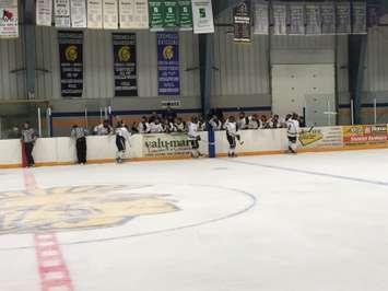 Wingham rookie Mitch Deelstra celebrates one of 3 goals in an opening night for the Ironmen.