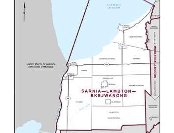 A map of Sarnia-Lambton-Bkejwanong. Image courtesy of Elections Canada.