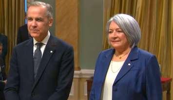 Screenshot of swearing in ceremony March 14, 2025. Prime Minister Mark Carney and Governor General Mary Simon. Photo courtesy of CPAC.