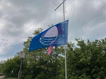 The Blue Flag flying at Bayfield Marina, awarded annually for marinas and beaches that meet strict criteria. (Photo by Bob Montgomery)