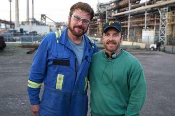 Actor/producer ROBB WELLS and Creator/writer/executive producer RYAN LINDSAY on location in Hamilton, Ontario for their series THE TRADES. (Photo by Ian Watson / Courtesy of Crave)