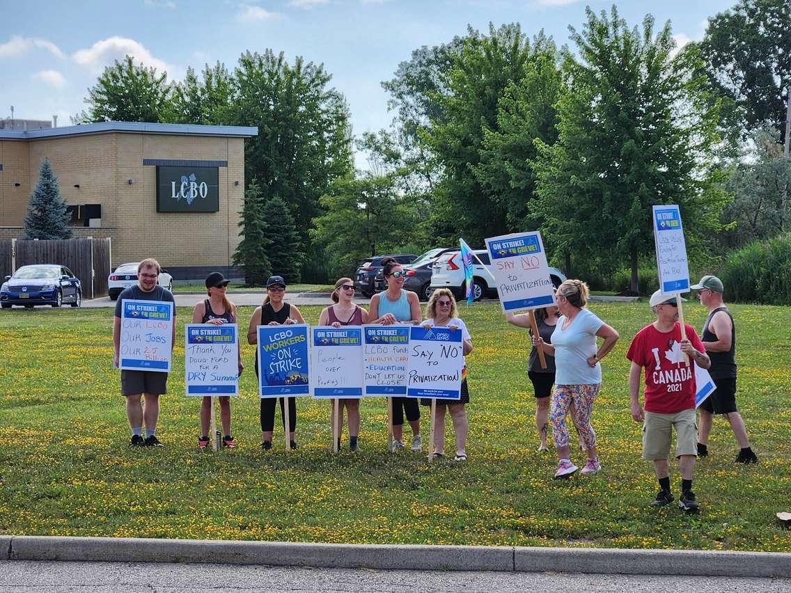 Workers at the LCBO on Quinn Drive in Sarnia picket outside of the store on day one of the strike. July 5, 2024. Blackburn Media photo by Josh Boyce.