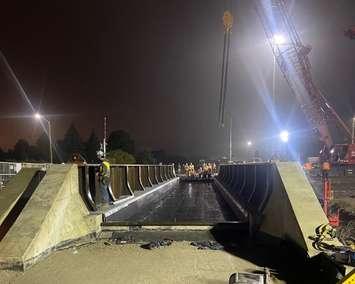 The first rail bridge piece of the Adelaide underpass project, which was lifted into place on the south side of the rail crossing during the previous closure in August 2023. Photo provided by the City of London.