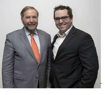Perth-Wellington NDP candidate Ethan Rabidoux with NDP leader Tom Mulcair (Photo Courtesy of the Ethan Rabidoux NDP campaign)