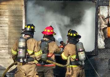 Residential structure fire. (Photo courtesy of Lambton Shores Fire Department, posed to X on December 12, 2023.) 