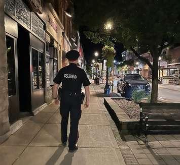 An Owen Sound police officer on foot patrol. Photo provided by the Owen Sound Police Service. 