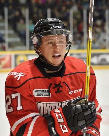 Aidan Dudas of the Owen Sound Attack. Photo by Terry Wilson / OHL Images.