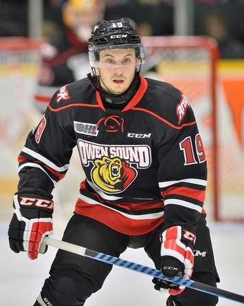 Bryson Cianfrone of the Owen Sound Attack. Photo by Terry Wilson / OHL Images.