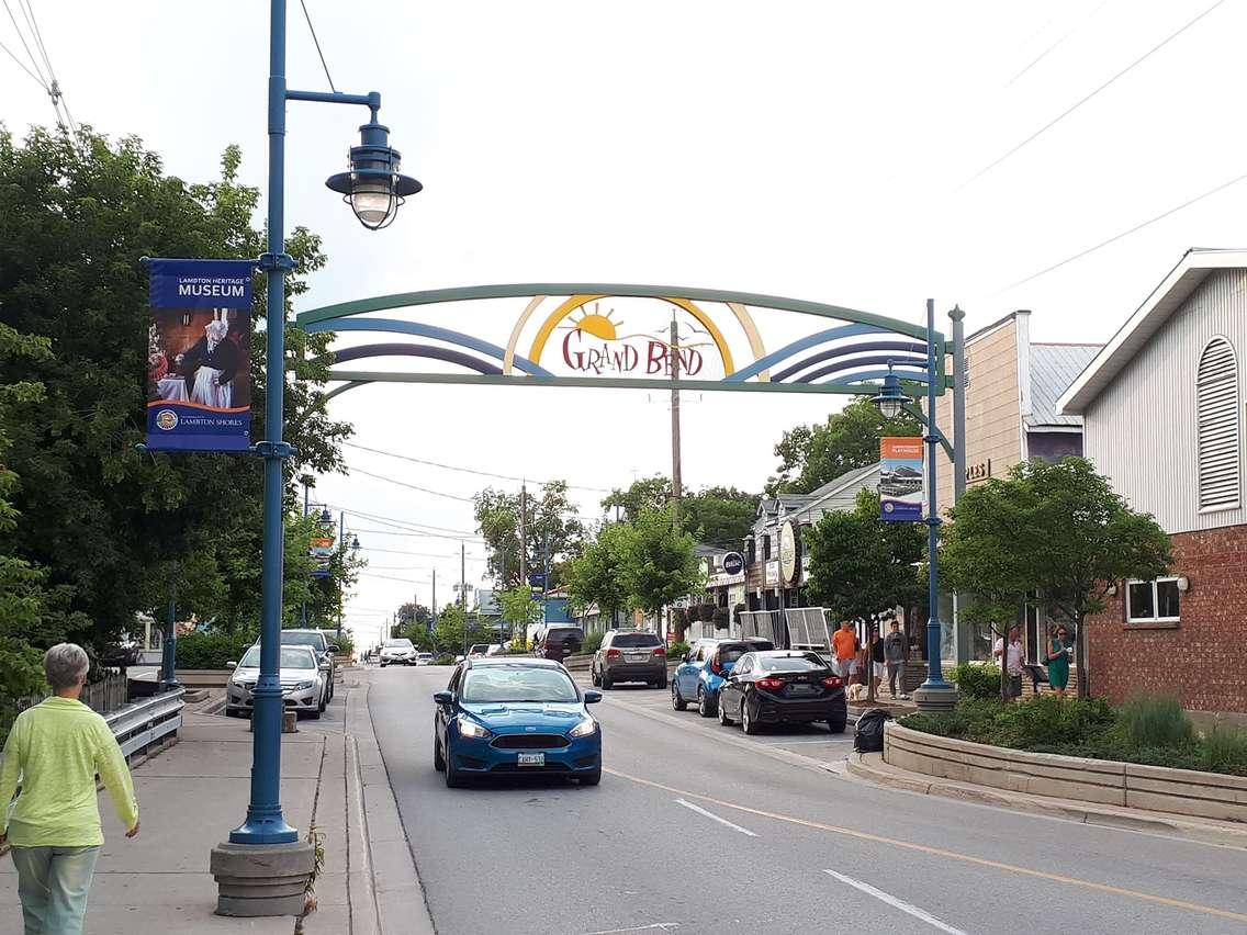 The Grand Bend sign on Main St. W. August 9, 2018. (Photo by Colin Gowdy, BlackburnNews)