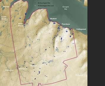 Significant Archaelogical sites in Grey County.  Photo from Grey County Council July 24 Agenda. 