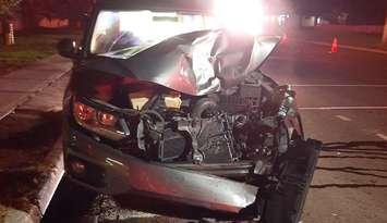 One of two vehicles involved in a crash on Goderich Street in Port Elgin, August 31, 2025. Photo provided by the Saugeen Shores Police Service