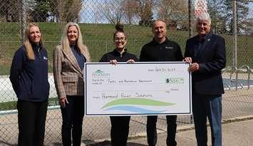 Colleen Gillis, Director of Community Services, Tina Janssen, Hammond Power Solutions People & Culture Generalist, Lisa Fagan, Recreation Programming Supervisor, Joe Ryckman, Hammond Power Solutions Plant Manager, and Mayor Chris Peabody. Photo provided by the Municipality of Brockton