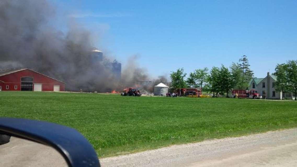 Barn fire in Perth East, north of Millbank on Wednesday, June 3, 2015. (Submitted photo)