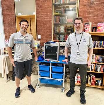Peter Stanley and Stephen Wood with the new 3D printer at the public library in Port Elgin. Photo provided by Bruce County Public Library.